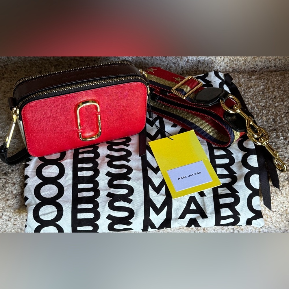 NWT Marc Jacobs The Snapshot Americana True Red Multi Leather Camera Bag - Picture 11 of 13